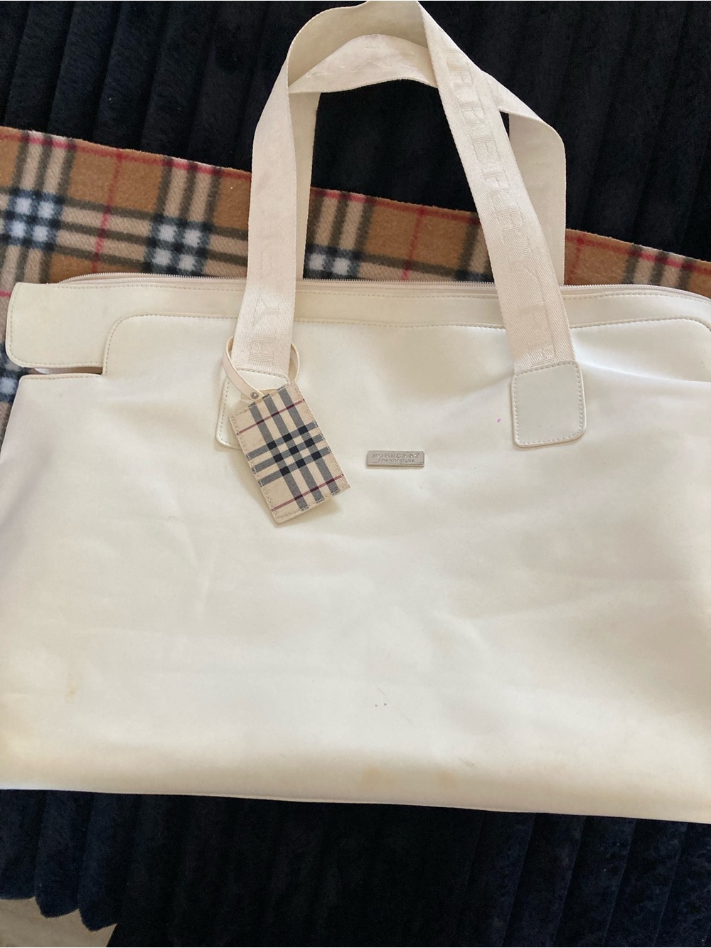 Burberry Cream Tote with Signature Check Tag